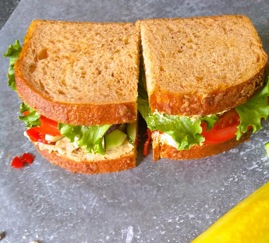 homemade panera mediterranean veggie sandwich