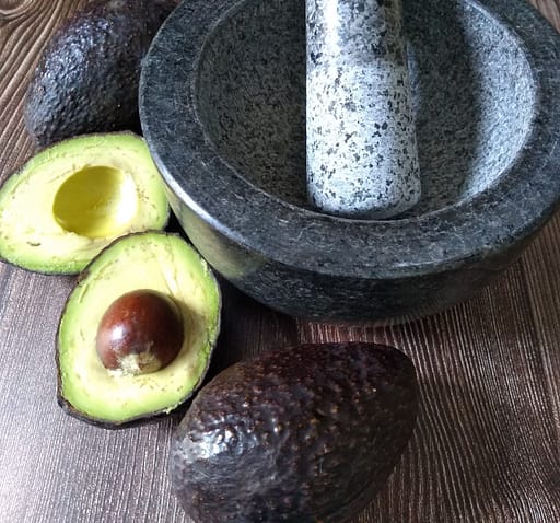 avocados, mortar and pestle