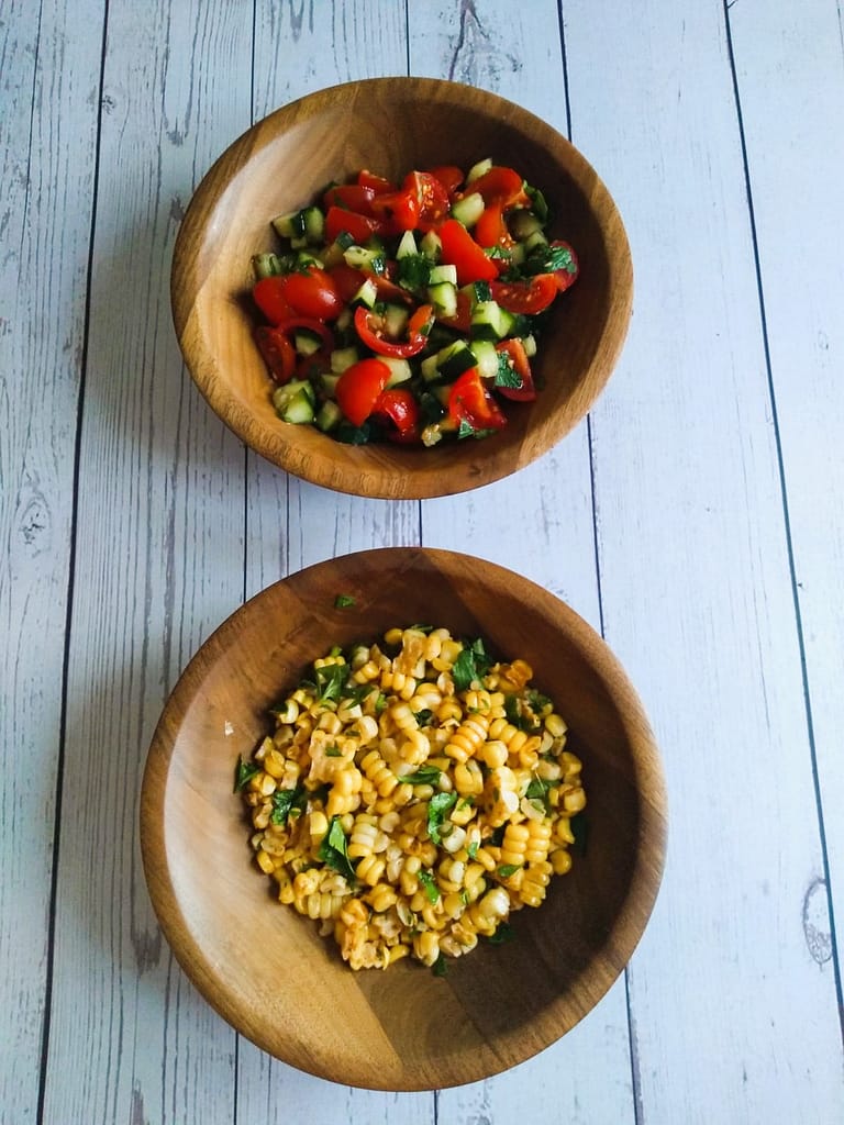 roasted corn and tomato + cucumber