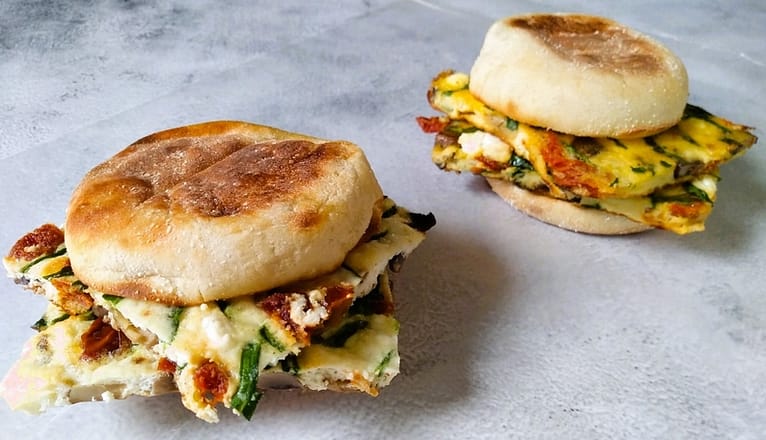 egg white and whole egg frittatas on English muffins