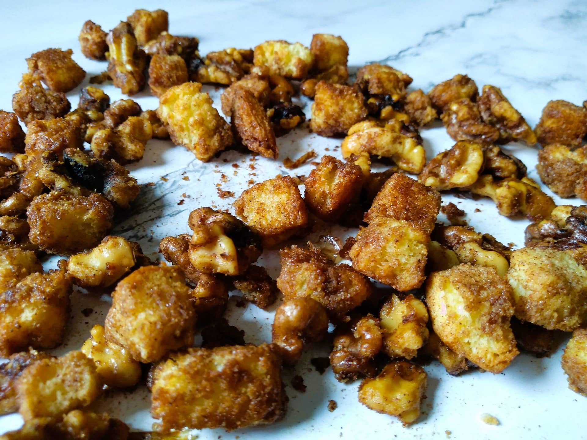 cinnamon toasted walnuts and brioche croutons